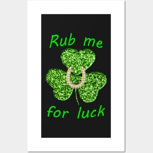 Funny Green Glitter Shamrock With A Horseshoe Posters and Art